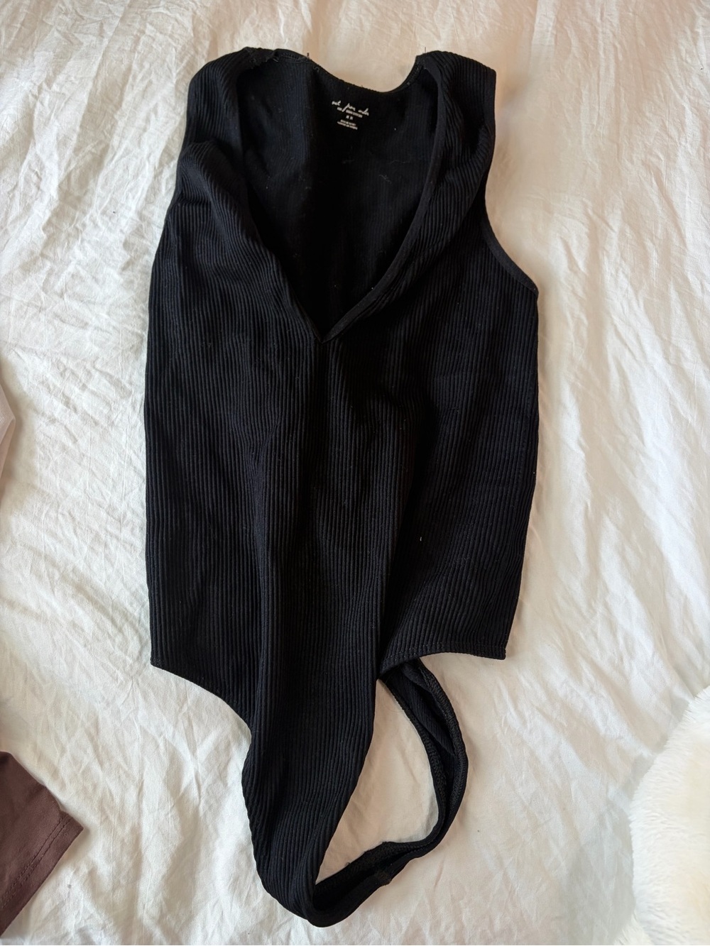 Urban Outfitters Black Ribbed V-Neck Bodysuit